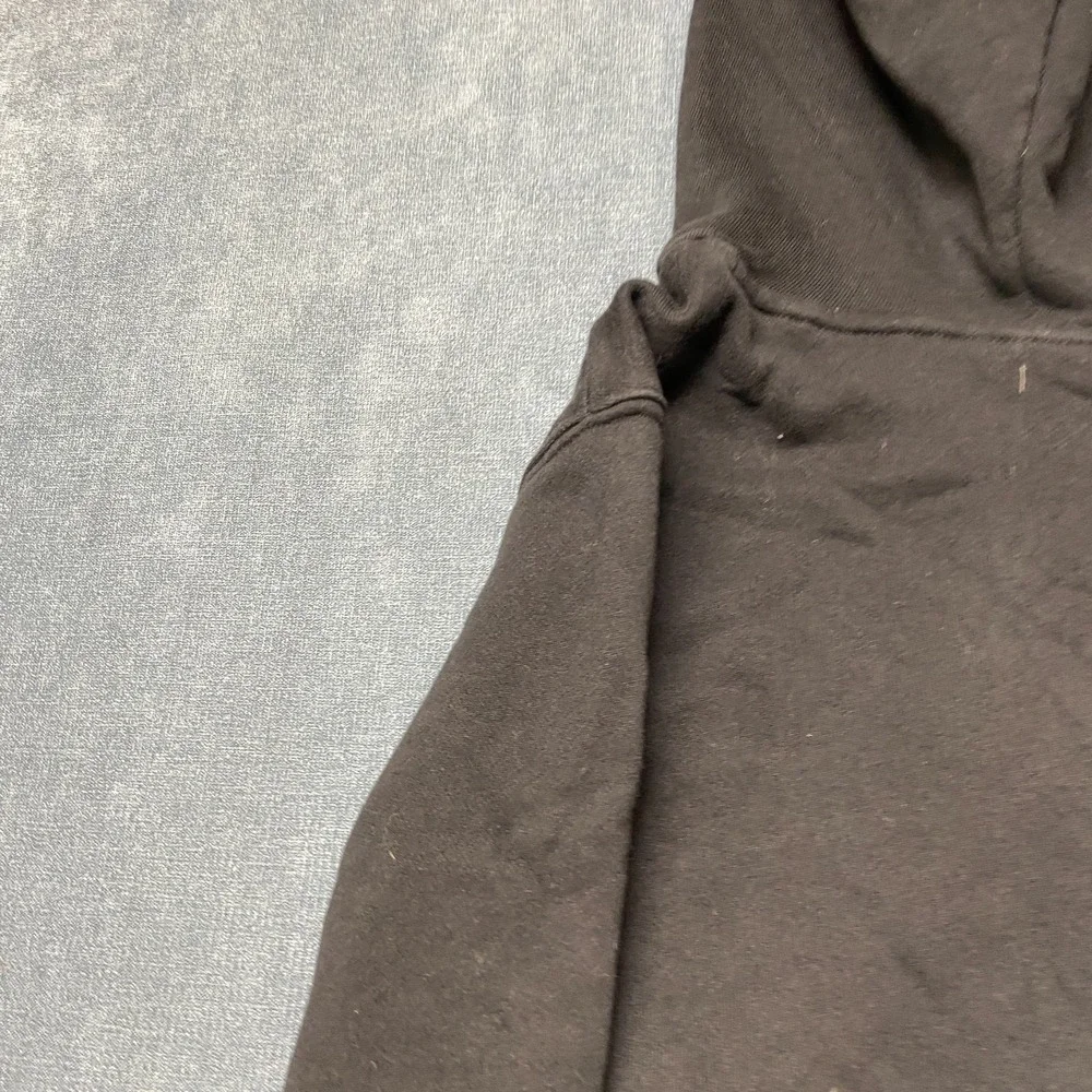 Adidas Trefoil Hoodie Mens M Black Graphic Logo Drawstring Ribbed Hem Pullover
